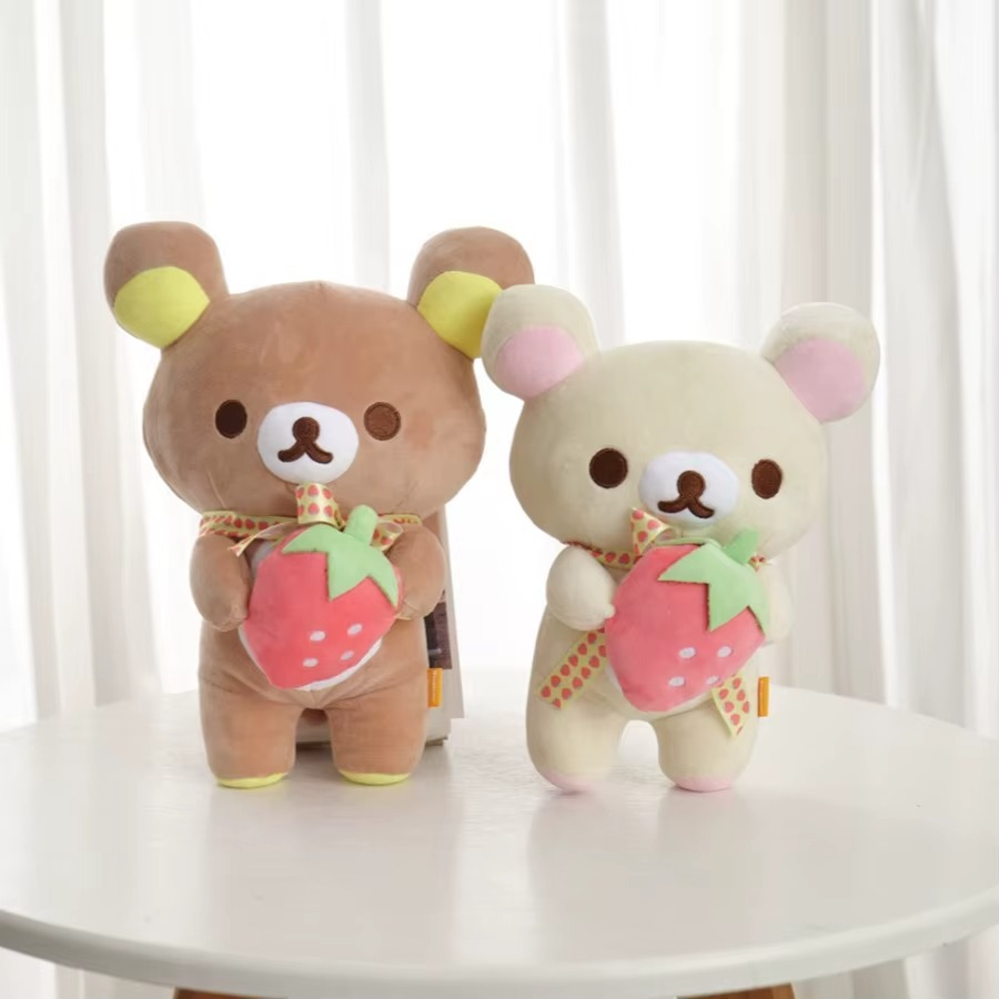 Karikatür Çilek Rilakkuma Peluş Bebek Kawaii Anime Kahverengi Oyuncak Ayı Peluşlar Dolması Sevimli Çift Oyuncak Kız Hediyeler Gibi