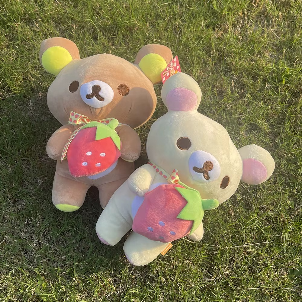 Karikatür Çilek Rilakkuma Peluş Bebek Kawaii Anime Kahverengi Oyuncak Ayı Peluşlar Dolması Sevimli Çift Oyuncak Kız Hediyeler Gibi