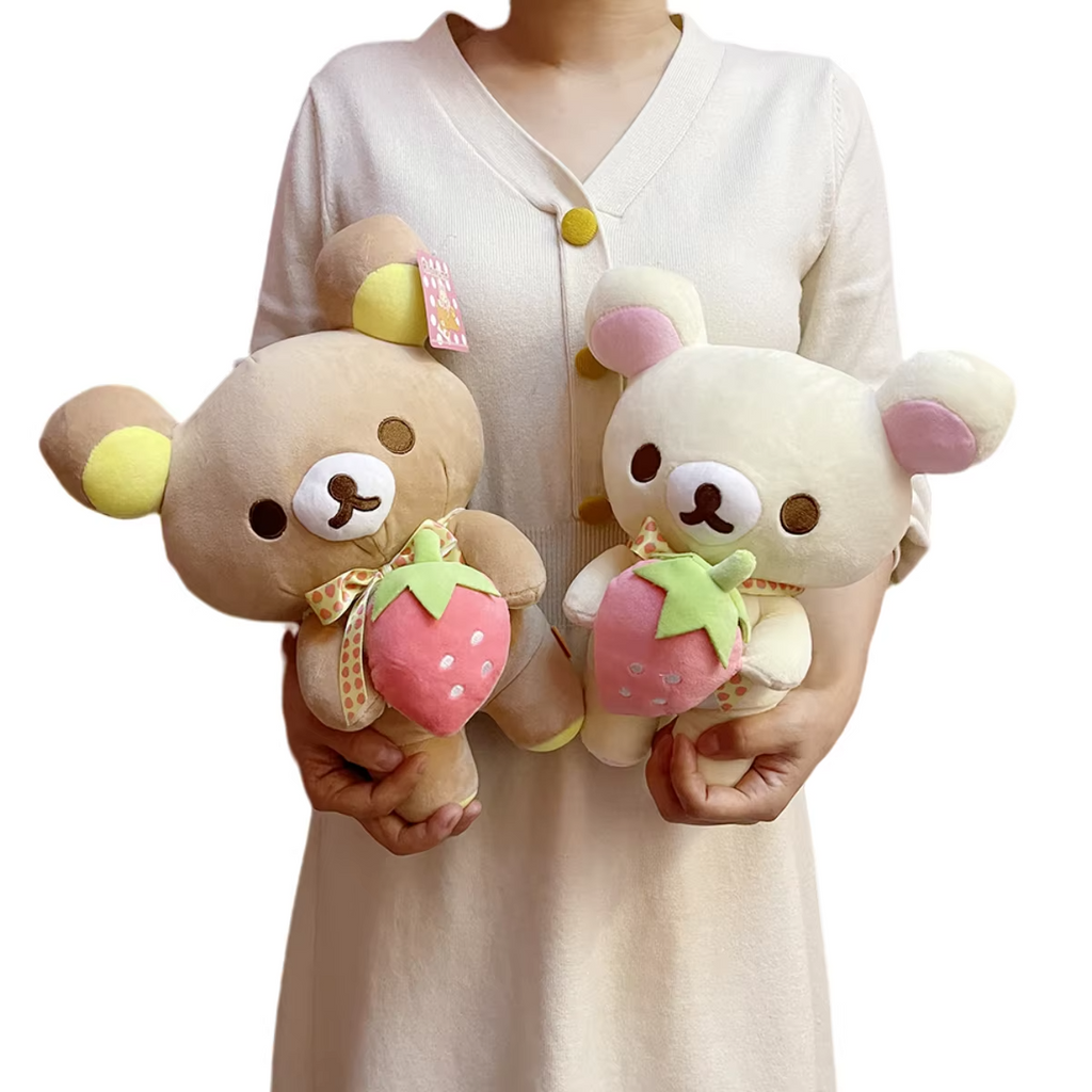 Karikatür Çilek Rilakkuma Peluş Bebek Kawaii Anime Kahverengi Oyuncak Ayı Peluşlar Dolması Sevimli Çift Oyuncak Kız Hediyeler Gibi