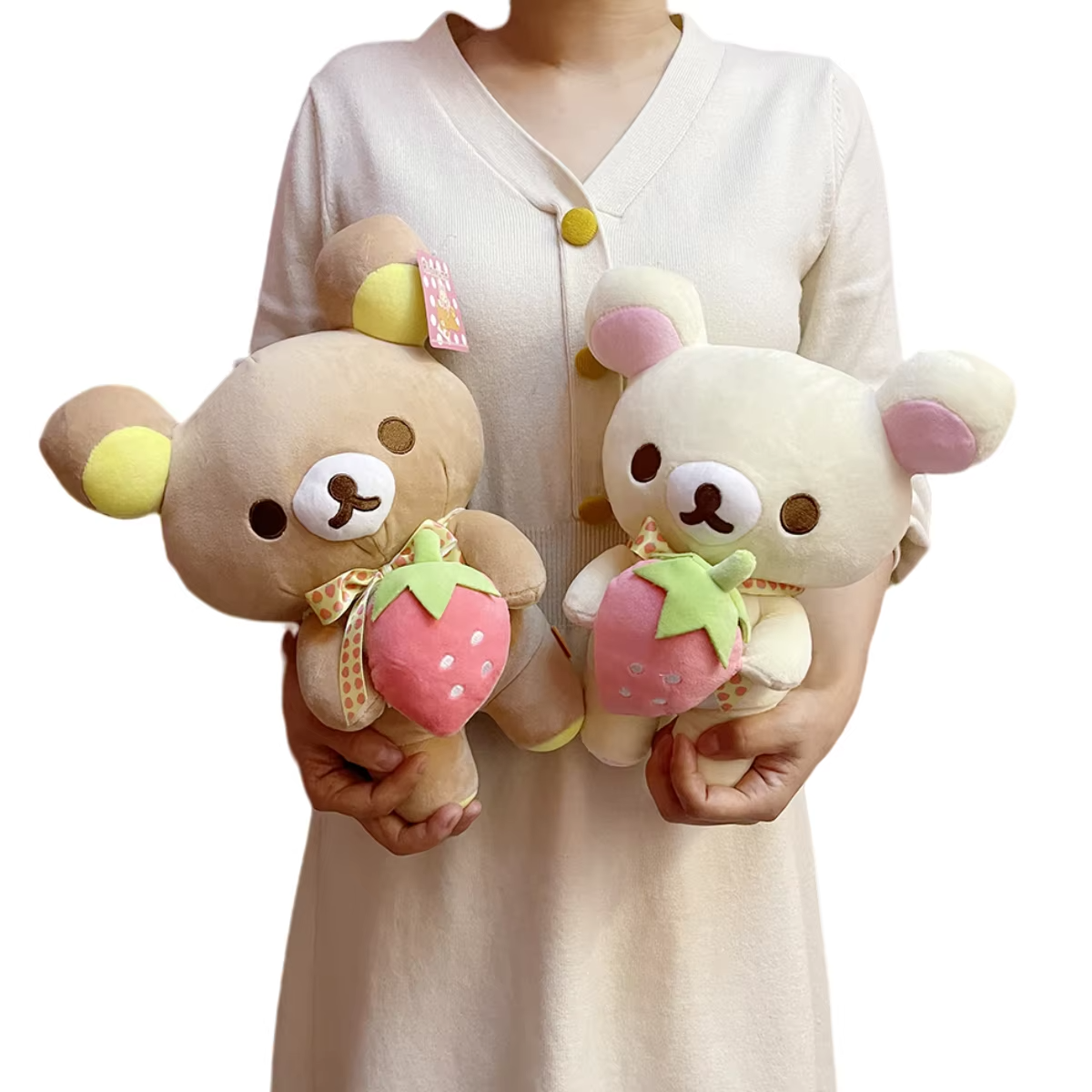 Karikatür Çilek Rilakkuma Peluş Bebek Kawaii Anime Kahverengi Oyuncak Ayı Peluşlar Dolması Sevimli Çift Oyuncak Kız Hediyeler Gibi