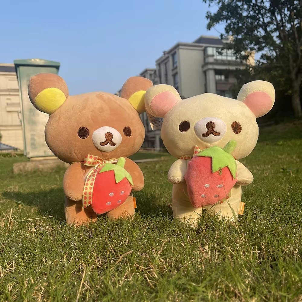 Karikatür Çilek Rilakkuma Peluş Bebek Kawaii Anime Kahverengi Oyuncak Ayı Peluşlar Dolması Sevimli Çift Oyuncak Kız Hediyeler Gibi